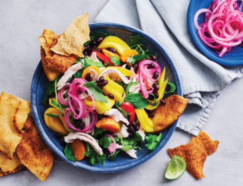 Chicken, mango and mandarin salad with pita crisps