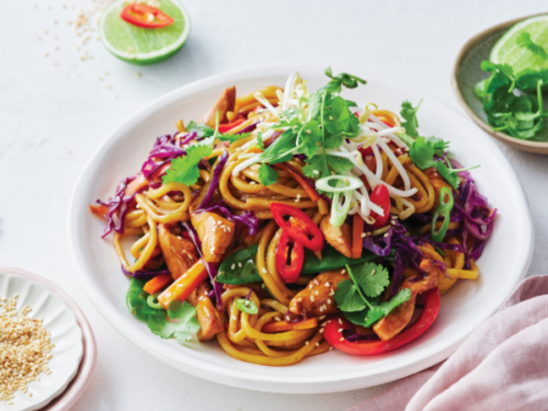 Honey soy chicken fried noodles