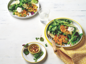 Golden chickpea fritters with spring salad