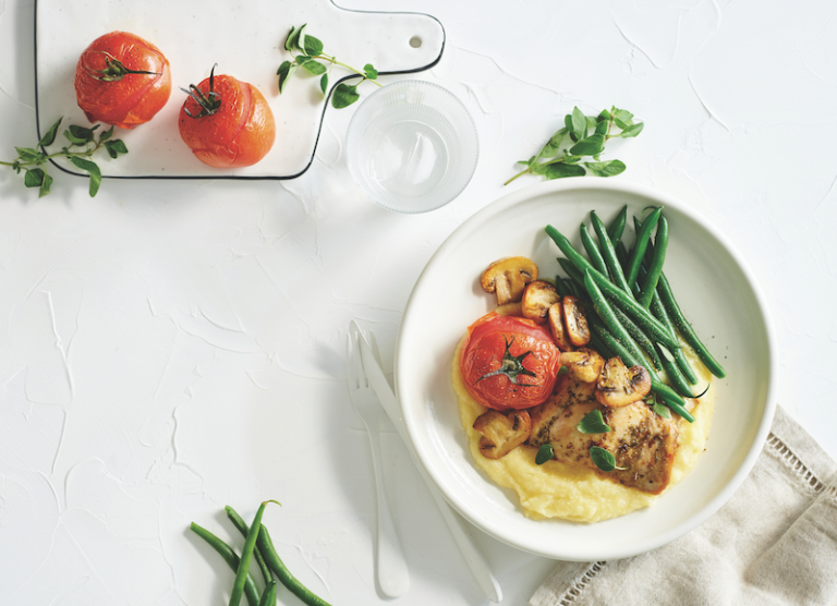 Oregano chicken and mushrooms on creamy polenta Healthy Food Guide