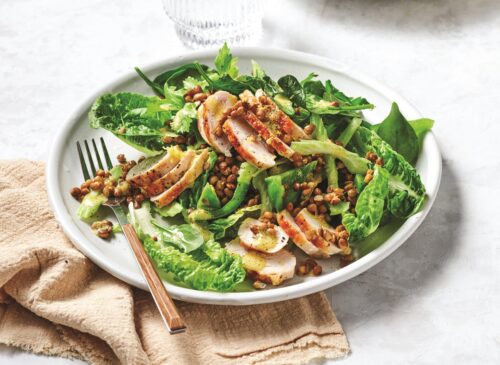 Lemony lentil salad with chicken