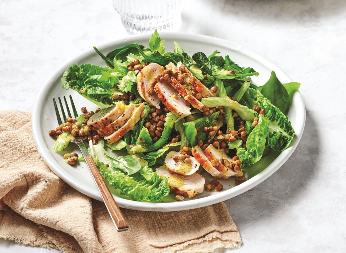 Lemony lentil salad with chicken