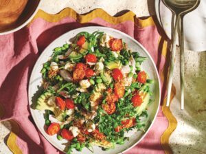Chicken and mozzarella salad with warm tomato dressing