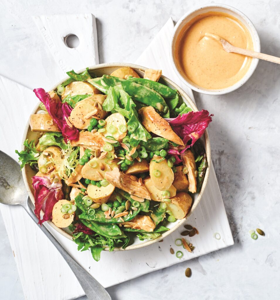 Potato and chicken salad with red curry dressing Potato and chicken salad with red curry dressing