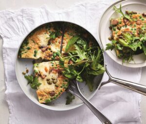 Mushroom, pea and bocconcini omelette