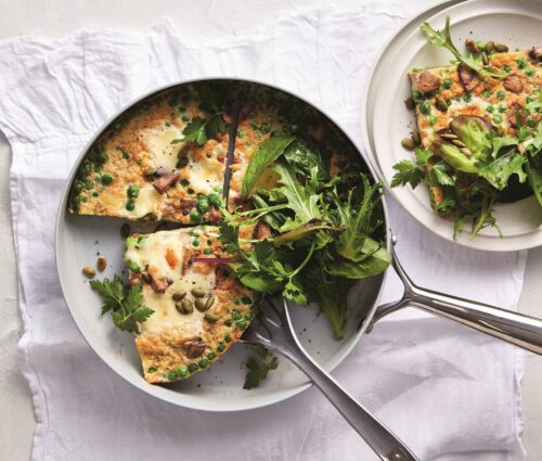 Mushroom, pea and bocconcini omelette