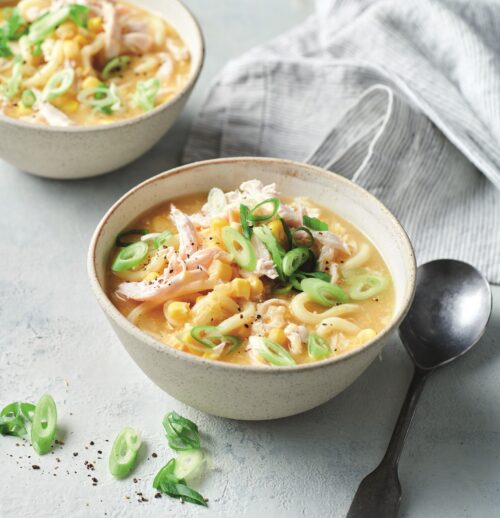 Easy chicken, corn and noodle soup
