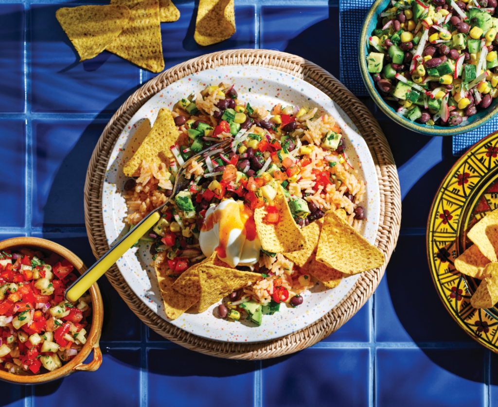 Mexican rice with black bean salad and pineapple salsa Mexican rice with black bean salad and pineapple salsa