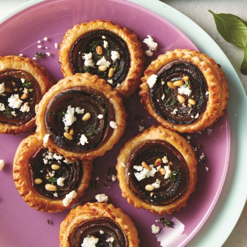 Mini feta and caramelised onion tarts