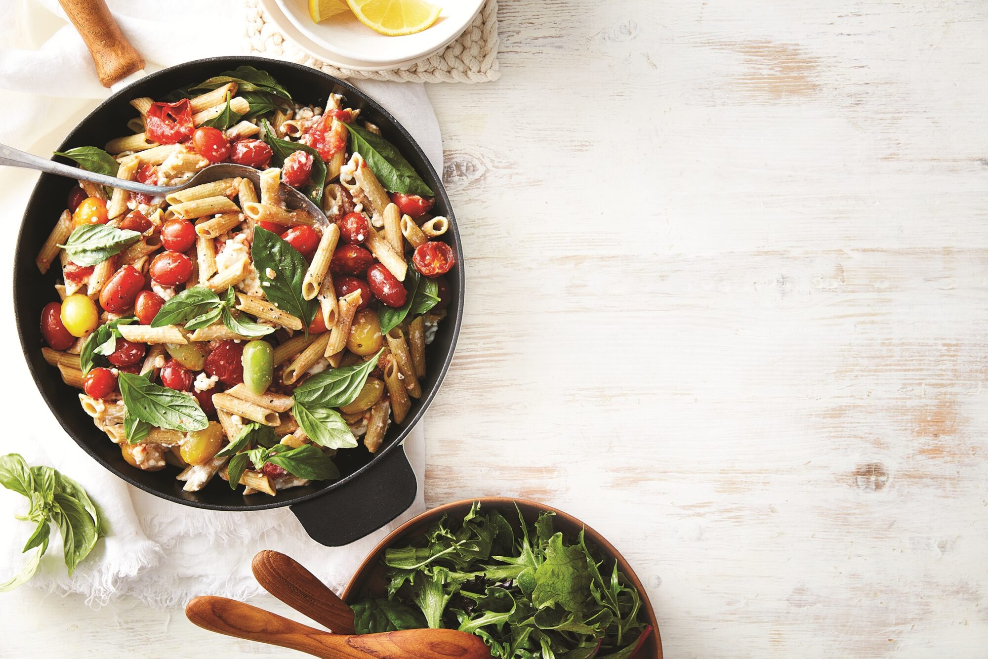 Creamy tomato and lemon pasta with cottage cheese