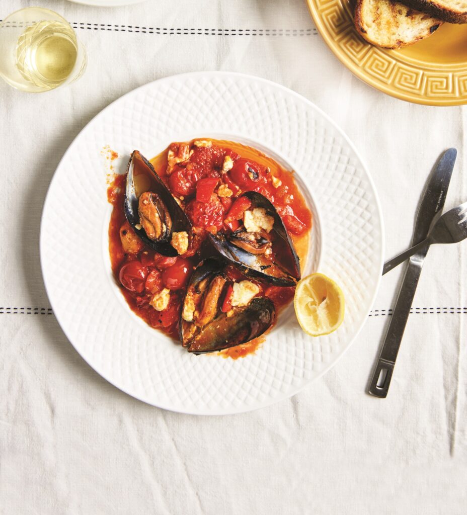 Mussel Saganaki with Red Peppers